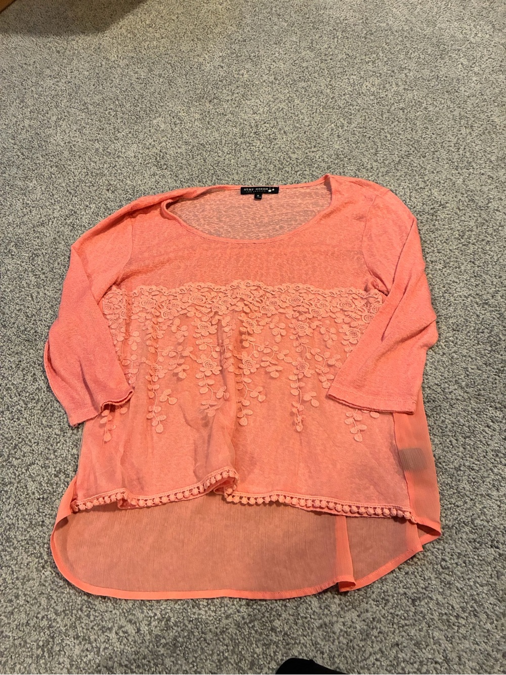 Coral Crochet Petal-Detail Scoop Neck Blouse